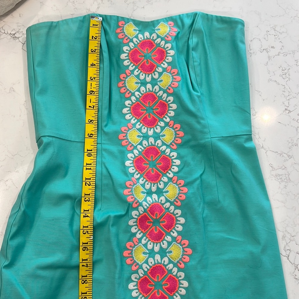 Vineyard Vines 8 Caribbean Floral Embroidered Teal and Pink strapless dress 8